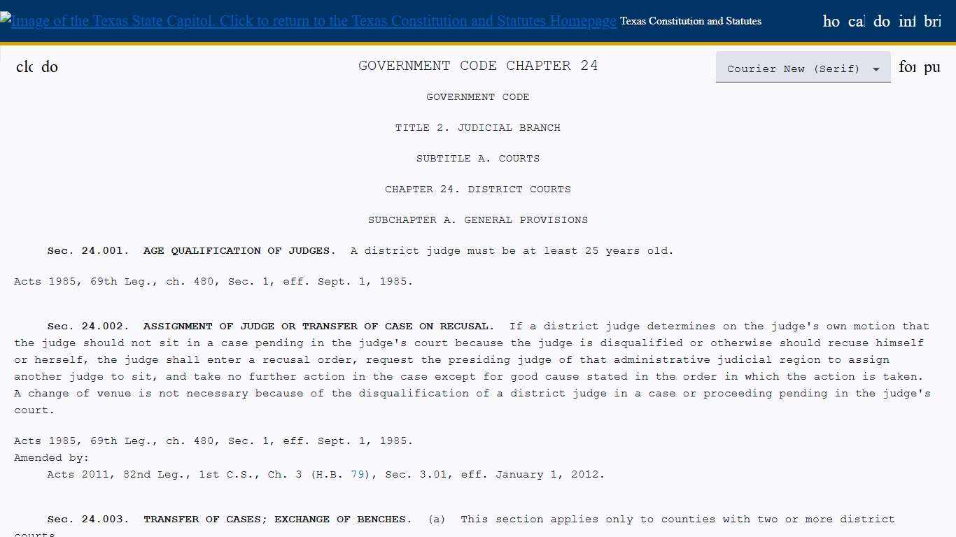 Texas Constitution and Statutes